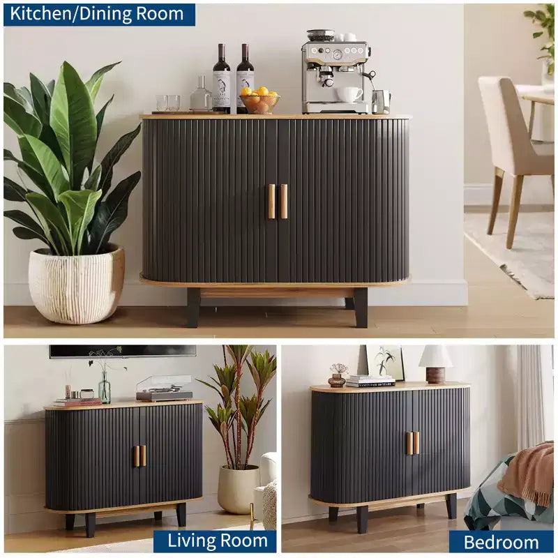 CuisinSmart Aparador con relieve de 101.6 cm, armario de almacenamiento con puerta corredera y estante ajustable, para sala de estar, comedor, cocina, pasillo, color negro