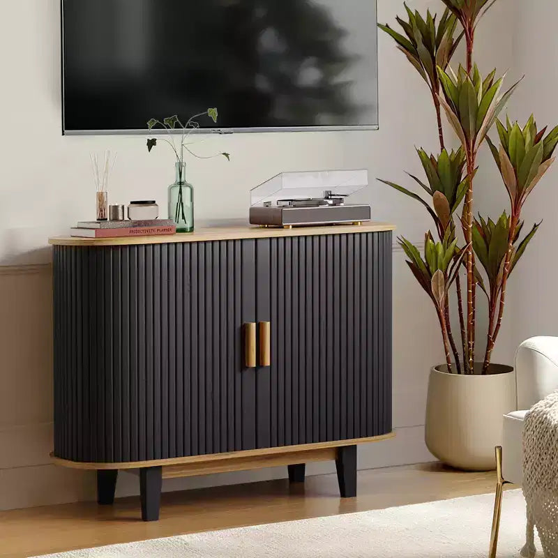 CuisinSmart Aparador con relieve de 101.6 cm, armario de almacenamiento con puerta corredera y estante ajustable, para sala de estar, comedor, cocina, pasillo, color negro