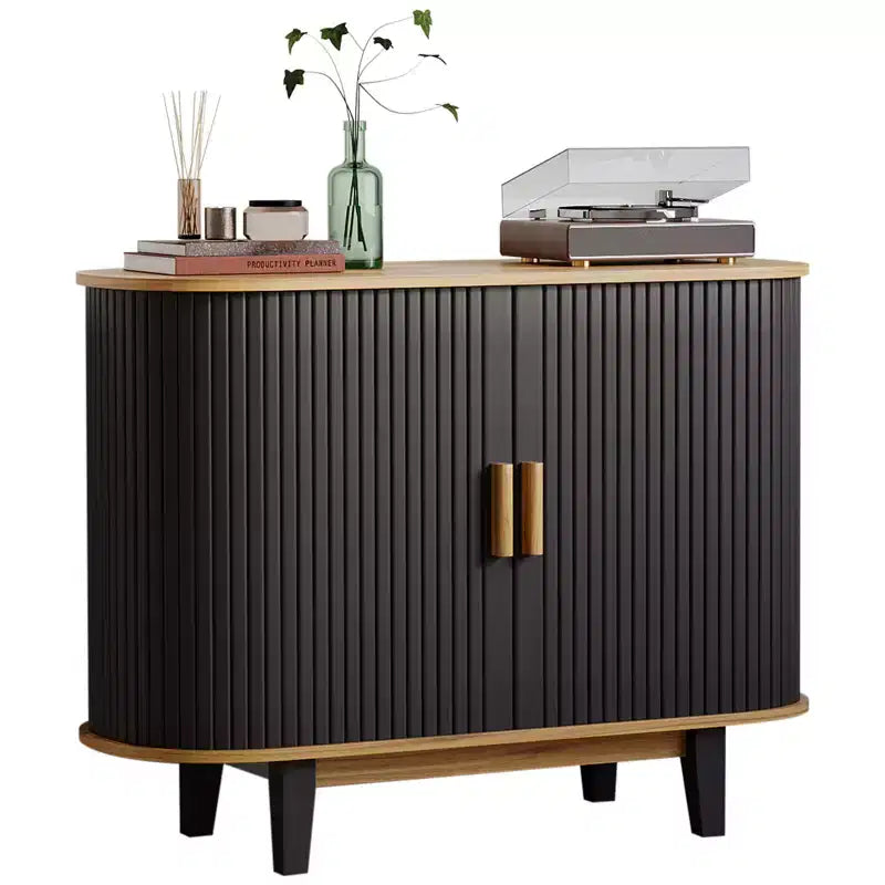 CuisinSmart Aparador con relieve de 101.6 cm, armario de almacenamiento con puerta corredera y estante ajustable, para sala de estar, comedor, cocina, pasillo, color negro