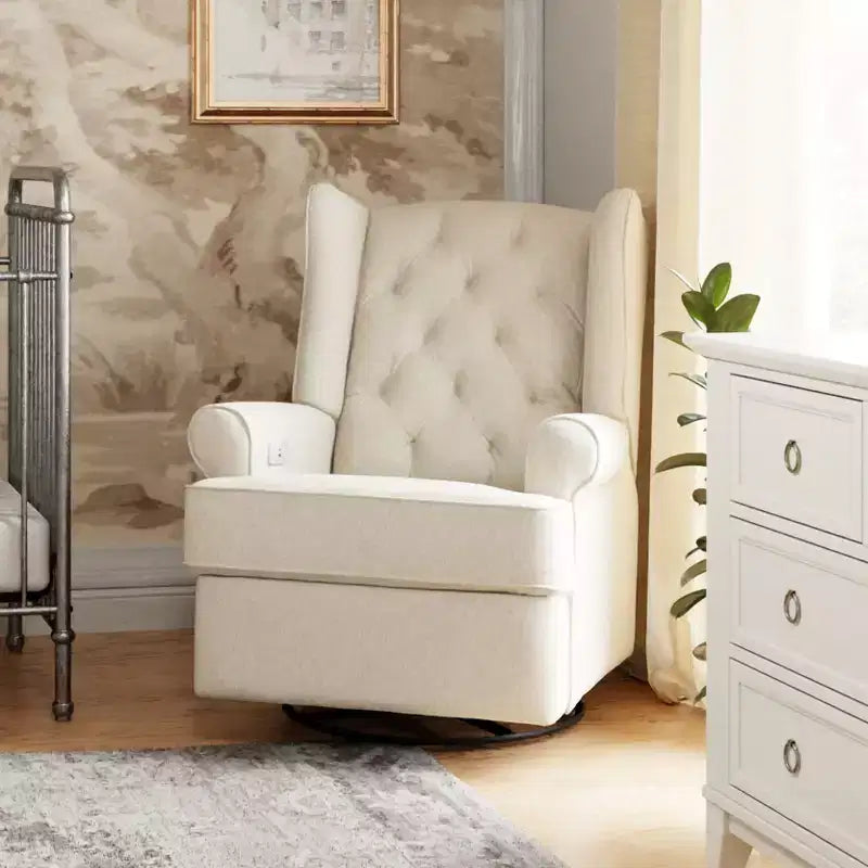 Sillón reclinable y giratorio electrónico Harbour Namesake con puerto USB - Tejido ecológico de alto rendimiento color crema