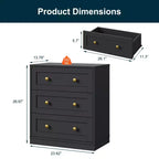 Mesita de Noche con 3 Cajones, Amplia Mesita Auxiliar con Perillas Redondas Doradas, Mesa Auxiliar Moderna de Madera, Cómoda Decorativa para Dormitorio