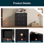 Mesita de Noche con 3 Cajones, Amplia Mesita Auxiliar con Perillas Redondas Doradas, Mesa Auxiliar Moderna de Madera, Cómoda Decorativa para Dormitorio