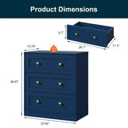 Mesita de Noche con 3 Cajones, Amplia Mesita Auxiliar con Perillas Redondas Doradas, Mesa Auxiliar Moderna de Madera, Cómoda Decorativa para Dormitorio