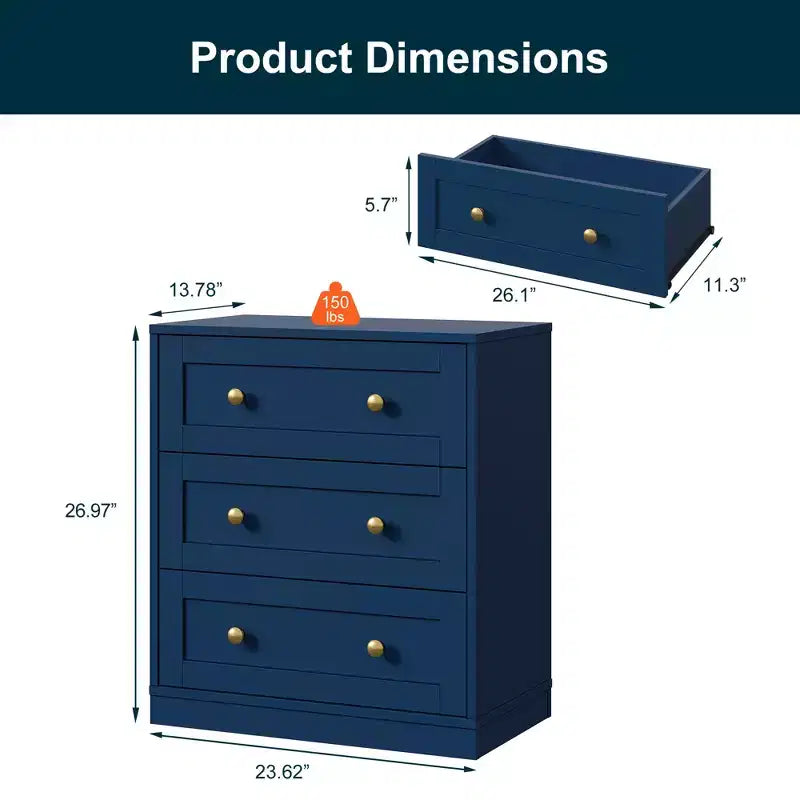 Mesita de Noche con 3 Cajones, Amplia Mesita Auxiliar con Perillas Redondas Doradas, Mesa Auxiliar Moderna de Madera, Cómoda Decorativa para Dormitorio
