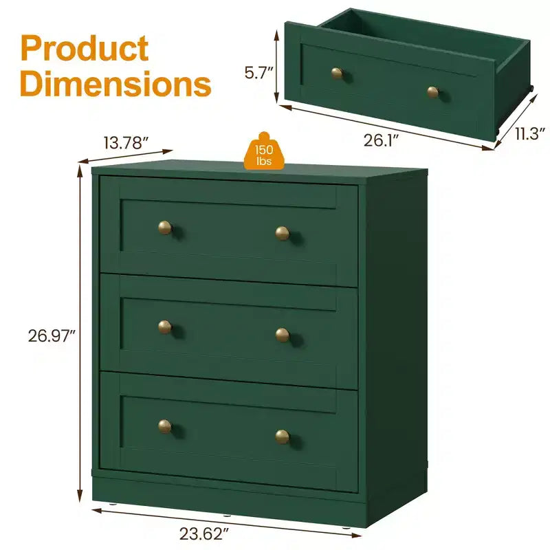 Mesita de Noche con 3 Cajones, Amplia Mesita Auxiliar con Perillas Redondas Doradas, Mesa Auxiliar Moderna de Madera, Cómoda Decorativa para Dormitorio