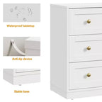 Mesita de Noche con 3 Cajones, Amplia Mesita Auxiliar con Perillas Redondas Doradas, Mesa Auxiliar Moderna de Madera, Cómoda Decorativa para Dormitorio