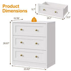 Mesita de Noche con 3 Cajones, Amplia Mesita Auxiliar con Perillas Redondas Doradas, Mesa Auxiliar Moderna de Madera, Cómoda Decorativa para Dormitorio