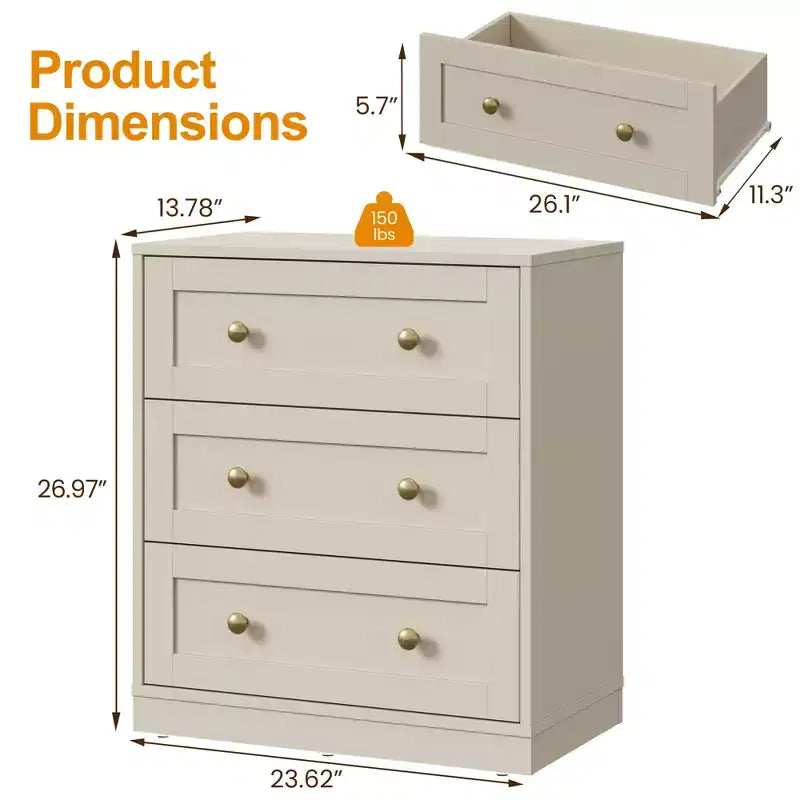 Mesita de Noche con 3 Cajones, Amplia Mesita Auxiliar con Perillas Redondas Doradas, Mesa Auxiliar Moderna de Madera, Cómoda Decorativa para Dormitorio
