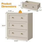 Mesita de Noche con 3 Cajones, Amplia Mesita Auxiliar con Perillas Redondas Doradas, Mesa Auxiliar Moderna de Madera, Cómoda Decorativa para Dormitorio