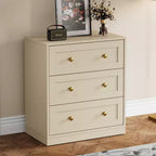 Heynemo 3-Drawer Nightstand, Spacious Bedside Table with Gold Round Knobs, Modern Wooden End Table, Accent Chest of Drawers for Bedroom