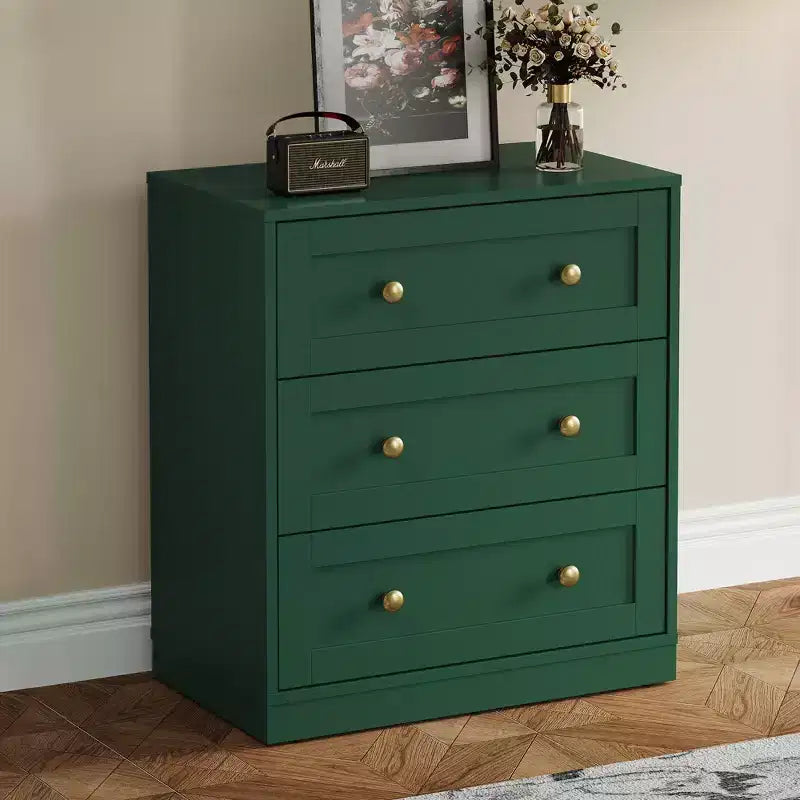 Mesita de Noche con 3 Cajones, Amplia Mesita Auxiliar con Perillas Redondas Doradas, Mesa Auxiliar Moderna de Madera, Cómoda Decorativa para Dormitorio