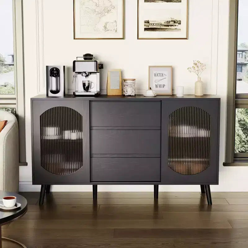 Fluted Glass Sliding Doors and Drawers Sideboard Cabinet , for Kitchen, Dining Room, Living Room