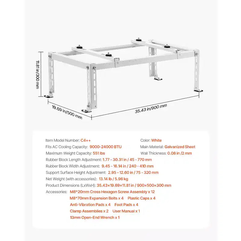 VEVOR Soporte de Suelo para Mini Split, Soporte Ajustable Antivibración para Mini Split de 9000-24000 BTU, Aire Acondicionado sin Ductos, Bomba de Calor, Blanco