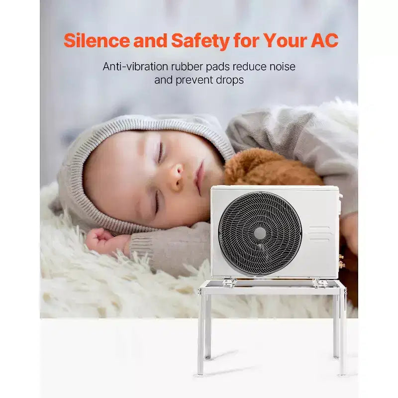Soporte de suelo para mini split, soporte ajustable antivibración para mini split de 9000-36000 BTU, bomba de calor de aire acondicionado sin conductos, blanco