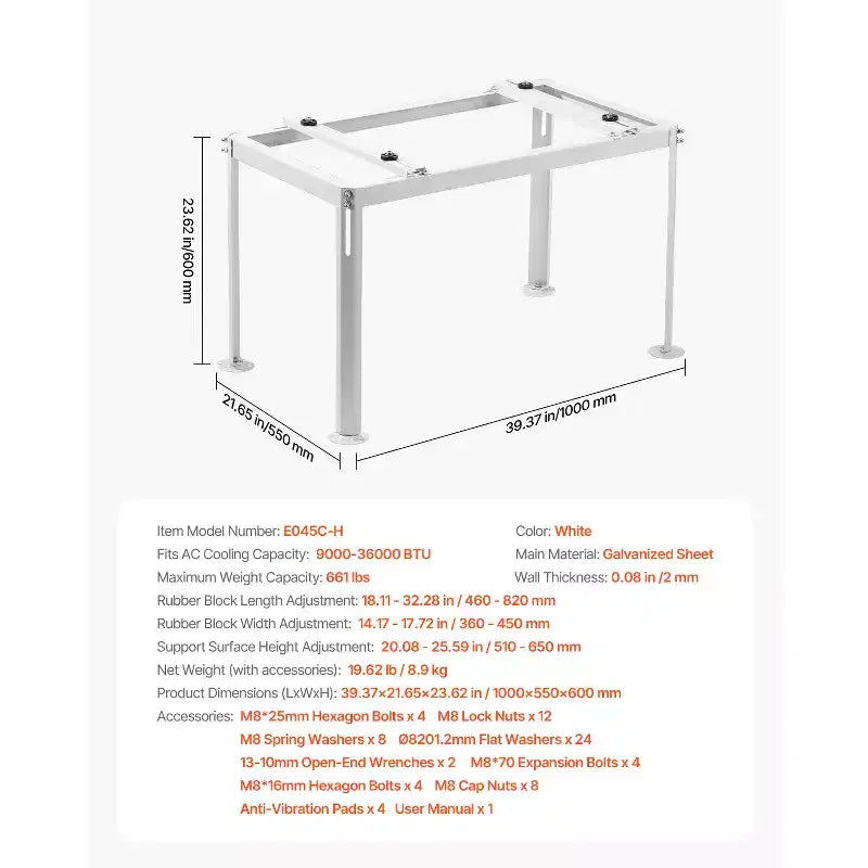 Soporte de suelo para mini split, soporte ajustable antivibración para mini split de 9000-36000 BTU, bomba de calor de aire acondicionado sin conductos, blanco