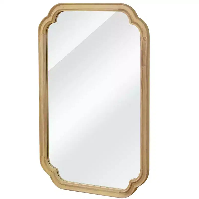 Espejo decorativo con marco de madera maciza de 24 x 36 con esquinas redondeadas, espejo de pared moderno estilo rústico para dormitorio, baño, sala de estar o recibidor, natural