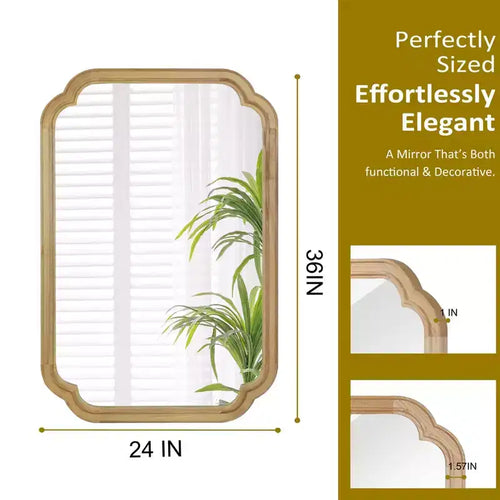 Espejo decorativo con marco de madera maciza de 24 x 36 con esquinas redondeadas, espejo de pared moderno estilo rústico para dormitorio, baño, sala de estar o recibidor, natural