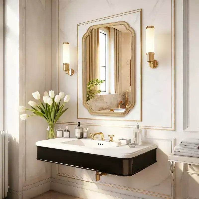 Espejo decorativo con marco de madera maciza de 24 x 36 con esquinas redondeadas, espejo de pared moderno estilo rústico para dormitorio, baño, sala de estar o recibidor, natural