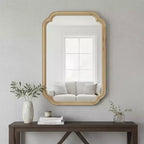 Espejo decorativo con marco de madera maciza de 24 x 36 con esquinas redondeadas, espejo de pared moderno estilo rústico para dormitorio, baño, sala de estar o recibidor, natural