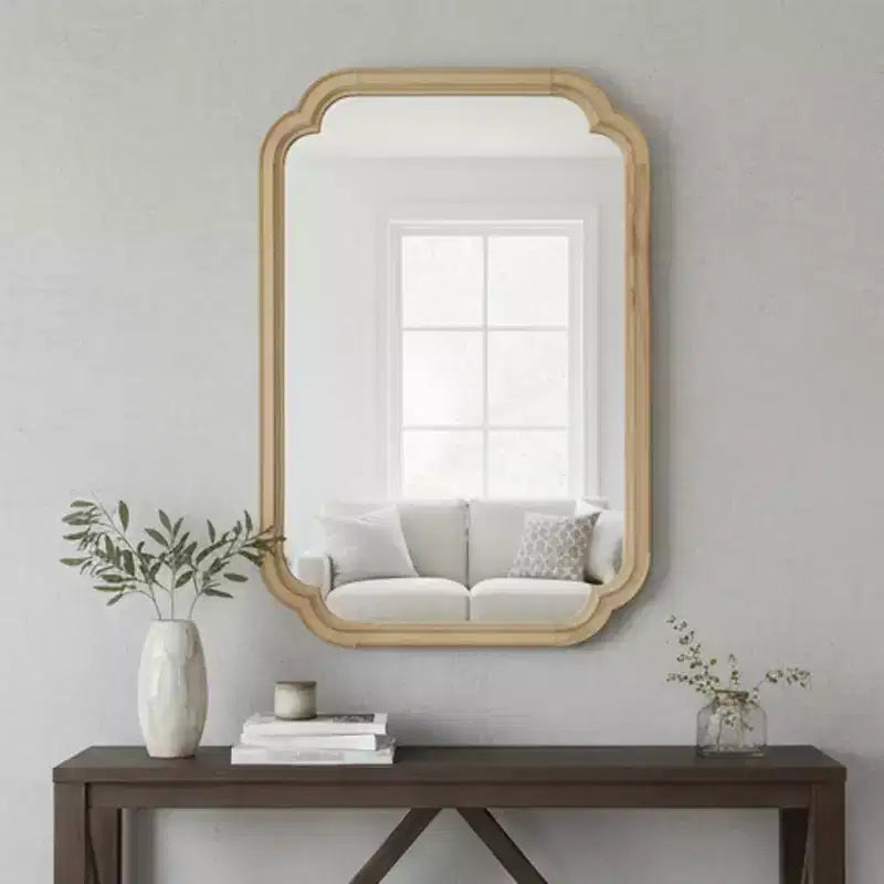 Espejo decorativo con marco de madera maciza de 24 x 36 con esquinas redondeadas, espejo de pared moderno estilo rústico para dormitorio, baño, sala de estar o recibidor, natural