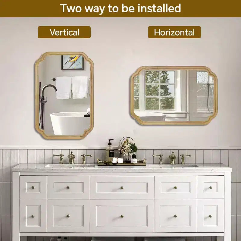 Espejo decorativo con marco de madera maciza de 24 x 36 con esquinas redondeadas, espejo de pared moderno estilo rústico para dormitorio, baño, sala de estar o recibidor, natural