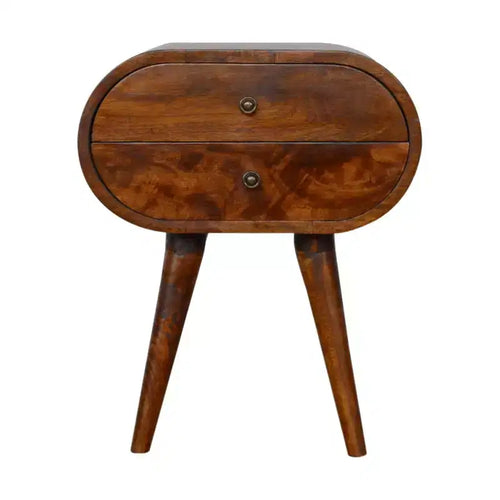 HomeRoots 21 Chestnut Solid Wood Oval Two Drawer Nightstand