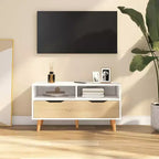 Mueble para TV, blanco y roble sonoma, madera de ingeniería, mueble para TV mediano
