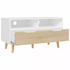 Mueble para TV, blanco y roble sonoma, madera de ingeniería, mueble para TV mediano