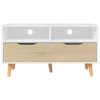 Mueble para TV, blanco y roble sonoma, madera de ingeniería, mueble para TV mediano