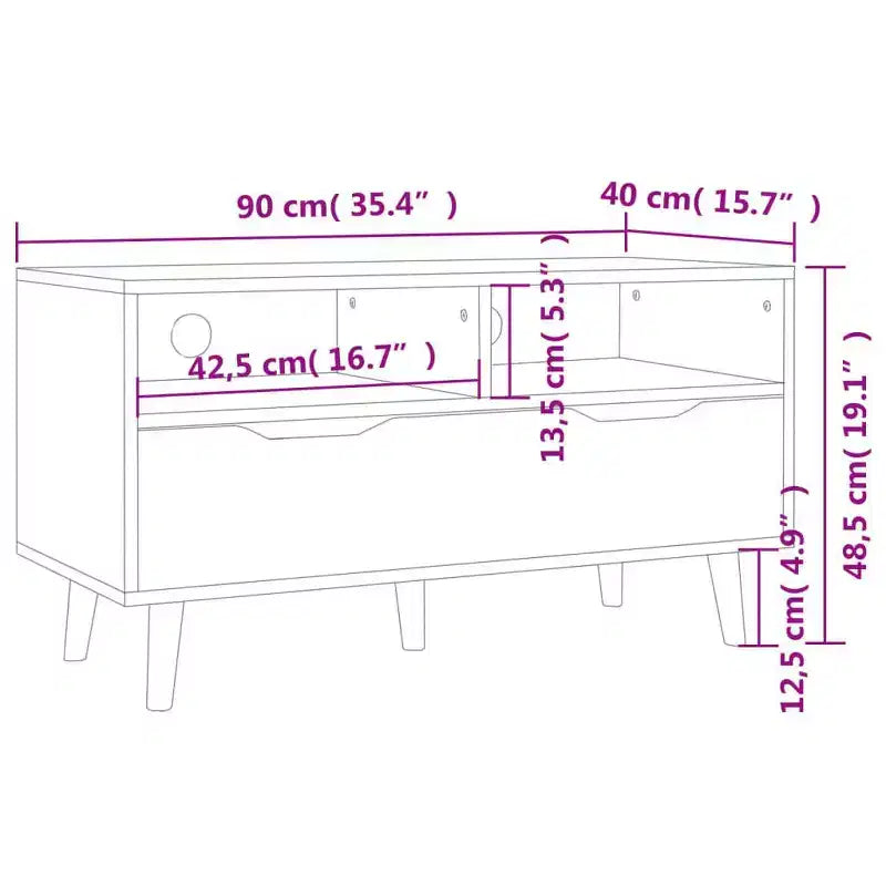 Mueble para TV, blanco y roble sonoma, madera de ingeniería, mueble para TV mediano