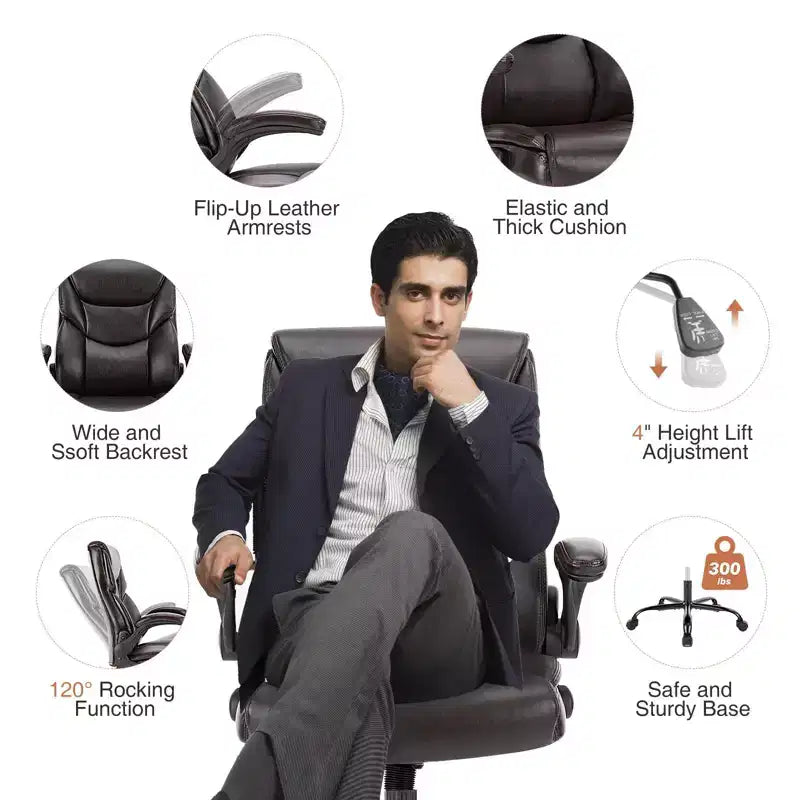 Silla de oficina ergonómica Okak con reposabrazos abatible ajustable, silla de ordenador con soporte lumbar y base metálica, silla giratoria para el hogar, la oficina