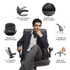 Silla de oficina ergonómica Okak con reposabrazos abatible ajustable, silla de ordenador con soporte lumbar y base metálica, silla giratoria para el hogar, la oficina