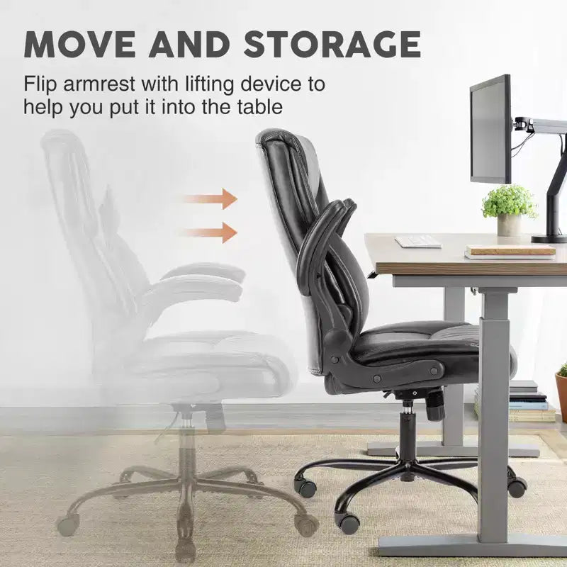 Silla de oficina ergonómica Okak con reposabrazos abatible ajustable, silla de ordenador con soporte lumbar y base metálica, silla giratoria para el hogar, la oficina