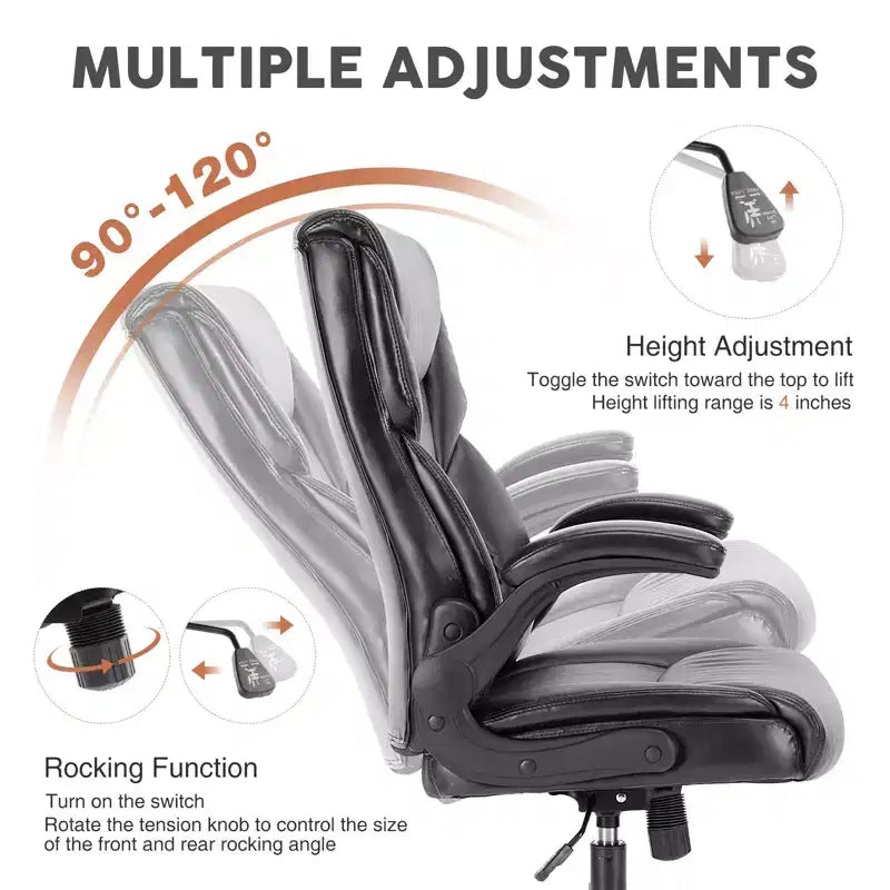 Silla de oficina ergonómica Okak con reposabrazos abatible ajustable, silla de ordenador con soporte lumbar y base metálica, silla giratoria para el hogar, la oficina