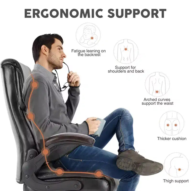 Silla de oficina ergonómica Okak con reposabrazos abatible ajustable, silla de ordenador con soporte lumbar y base metálica, silla giratoria para el hogar, la oficina