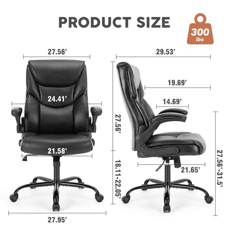 Silla de oficina ergonómica Okak con reposabrazos abatible ajustable, silla de ordenador con soporte lumbar y base metálica, silla giratoria para el hogar, la oficina