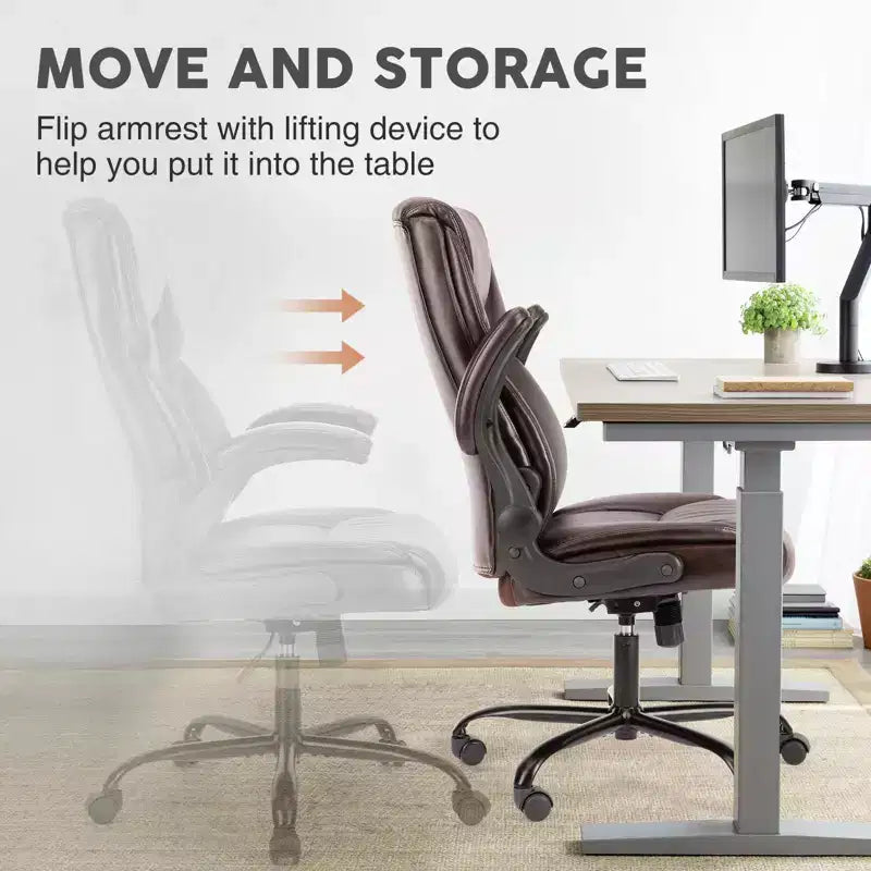 Silla de oficina ergonómica Okak con reposabrazos abatible ajustable, silla de ordenador con soporte lumbar y base metálica, silla giratoria para el hogar, la oficina