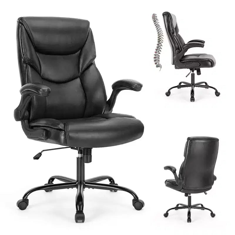 Okak Ergonomic Office Chair with Adjustable Flip-up Armrest, Computer Chair with Lumbar Support and Metal Base, Swivel Chair for Home, Office
