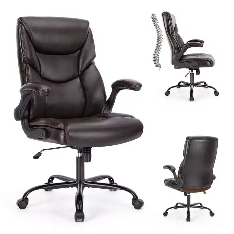 Silla de oficina ergonómica Okak con reposabrazos abatible ajustable, silla de ordenador con soporte lumbar y base metálica, silla giratoria para el hogar, la oficina