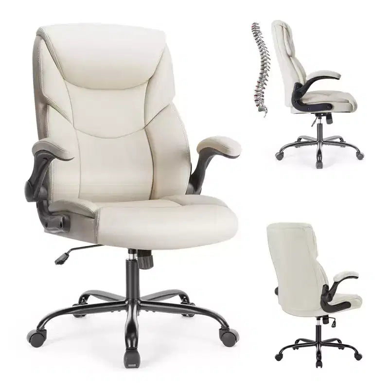 Silla de oficina ergonómica Okak con reposabrazos abatible ajustable, silla de ordenador con soporte lumbar y base metálica, silla giratoria para el hogar, la oficina