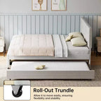 Cama nido, marco de cama tapizado con cama extraíble, diseño que ahorra espacio, soporte de listones de madera, capacidad de 500 libras, blanco