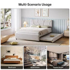 Cama nido, marco de cama tapizado con cama extraíble, diseño que ahorra espacio, soporte de listones de madera, capacidad de 500 libras, blanco