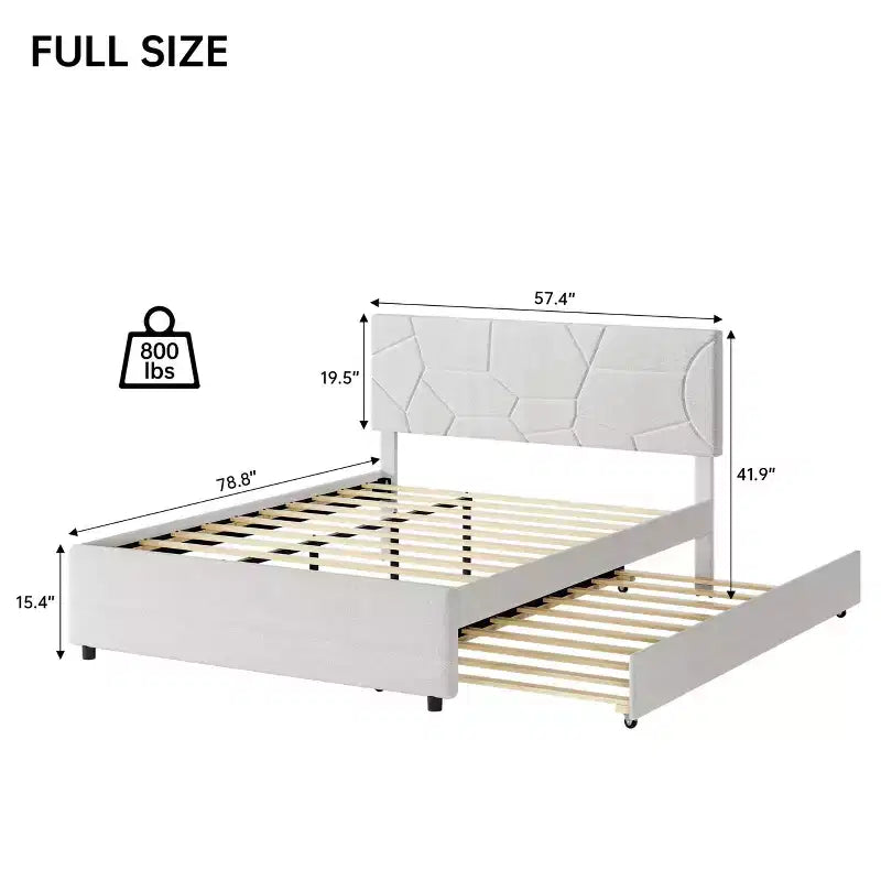 Cama nido, marco de cama tapizado con cama extraíble, diseño que ahorra espacio, soporte de listones de madera, capacidad de 500 libras, blanco