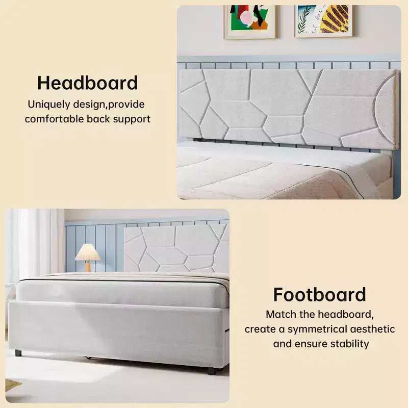 Cama nido, marco de cama tapizado con cama extraíble, diseño que ahorra espacio, soporte de listones de madera, capacidad de 500 libras, blanco