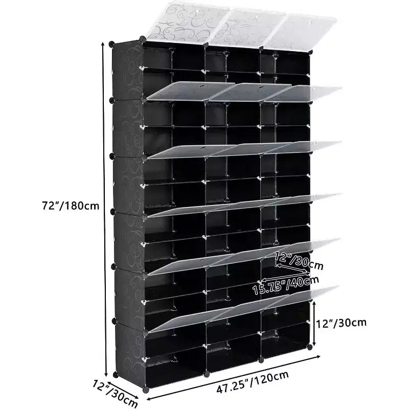 Zapatero de plástico expandible, Mueble zapatero de 12 niveles, Capacidad para 72 pares de zapatos, Ideal para armarios, entradas, pasillos,
