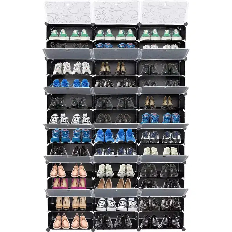 Zapatero de plástico expandible, Mueble zapatero de 12 niveles, Capacidad para 72 pares de zapatos, Ideal para armarios, entradas, pasillos,