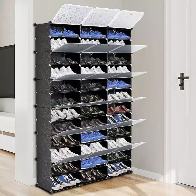 Zapatero de plástico expandible, Mueble zapatero de 12 niveles, Capacidad para 72 pares de zapatos, Ideal para armarios, entradas, pasillos,