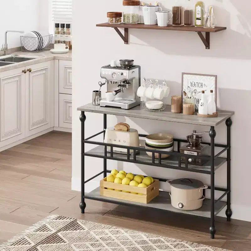 Mesa consola de 43'' con almacenamiento, mesa de entrada rústica tipo granja delgada, mesa de sofá de pasillo moderna de madera y metal con estante, mesa de entrada estrecha para sofá