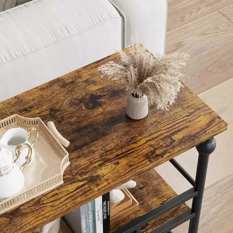 Mesa consola de 43'' con almacenamiento, mesa de entrada rústica tipo granja delgada, mesa de sofá de pasillo moderna de madera y metal con estante, mesa de entrada estrecha para sofá