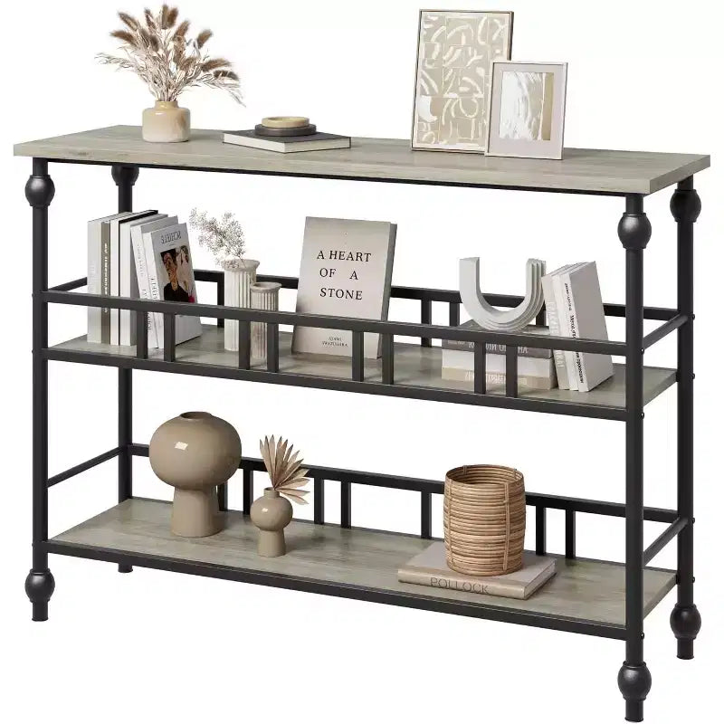 Mesa consola de 43'' con almacenamiento, mesa de entrada rústica tipo granja delgada, mesa de sofá de pasillo moderna de madera y metal con estante, mesa de entrada estrecha para sofá